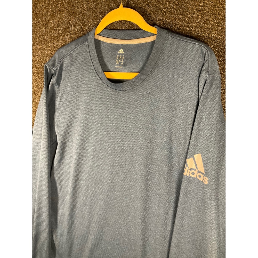Adidas Mens XL Blue Heather Long Sleeve Performance Training Shirt Logo Tee